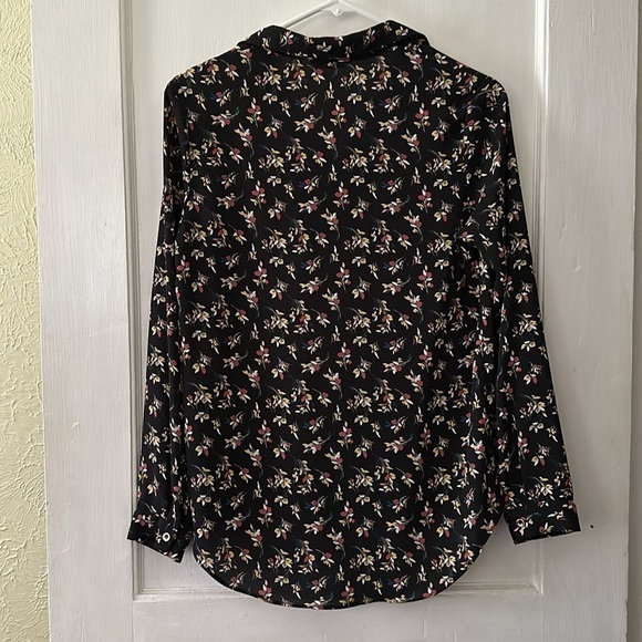 Splash Boho Lightweight Black Floral Long Sleeve Button Down Blouse Top - Picture 5 of 5